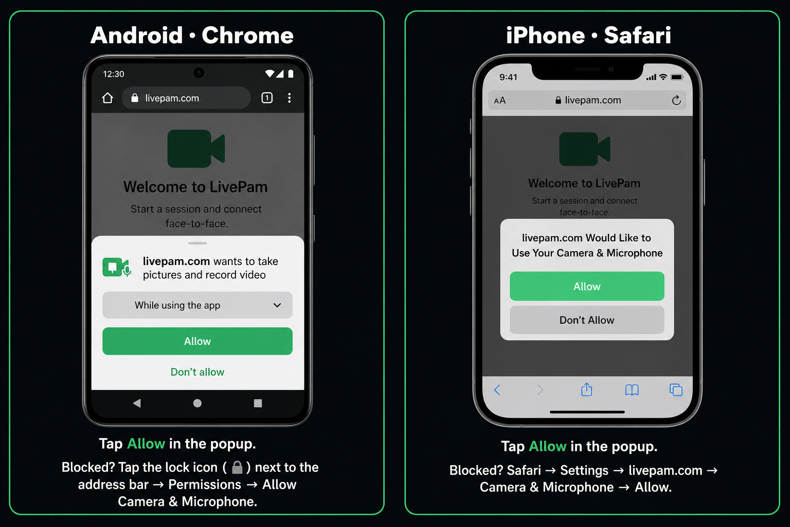How to allow camera and microphone permissions on iPhone and Android